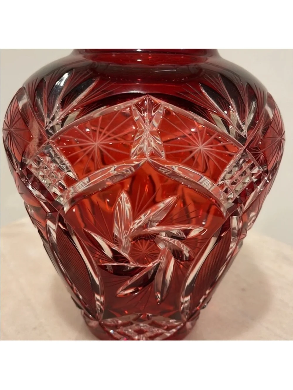Avitra Red Cut Crystal Decorative Vase - Classic Home Accent